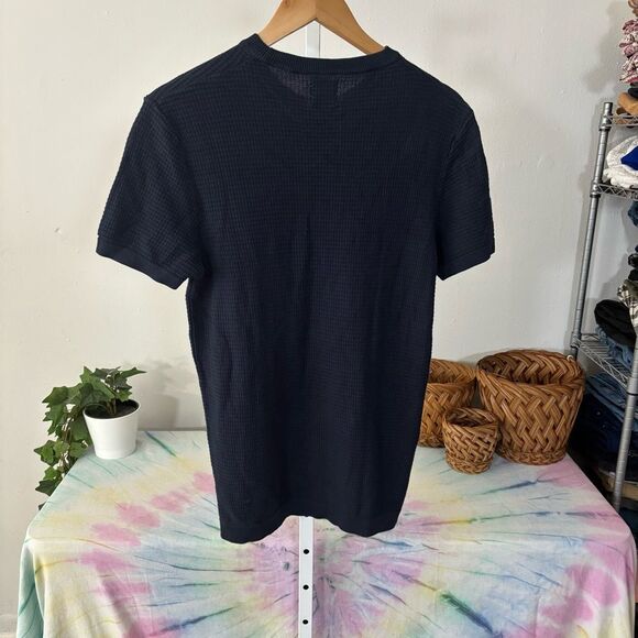 Zara Navy Textured Short Sleeve Tee Classic Crew Neck men’s medium - Picture 3 of 7